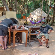 Maintenance of the pizza oven of the Sleeping Trees Hotel