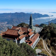 Pagoda on Fansipan with Sapa on the left