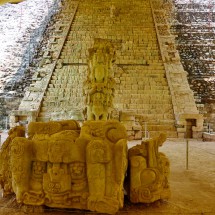 Stairs of hieroglyphs with 63 steps with several thousand scripts, the most famous building of Copan