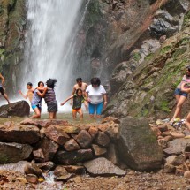 Enjoying the cold water of the Cataratas El Tirol