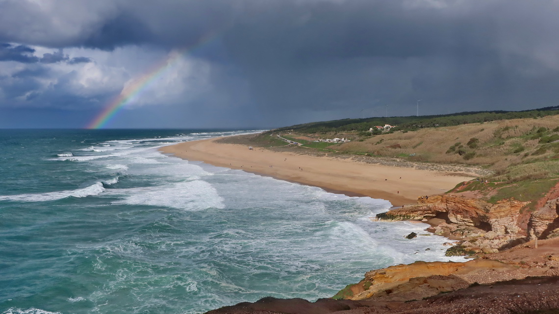 The dream of all professional surfers - Beach Praia do Norte of Nazaré which has quite often some of the hugest and most challenging waves for surfers on earth