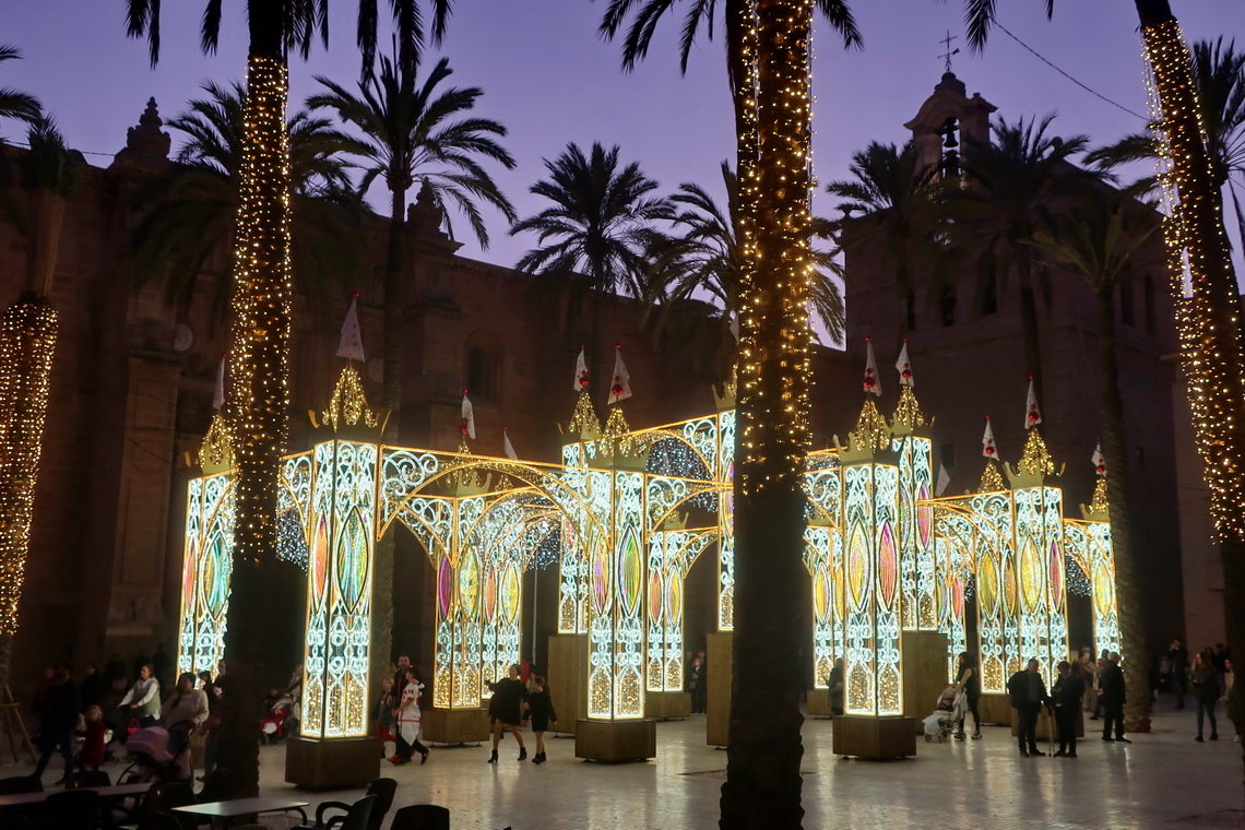 Cathedral of Almeria with Christmas illumination