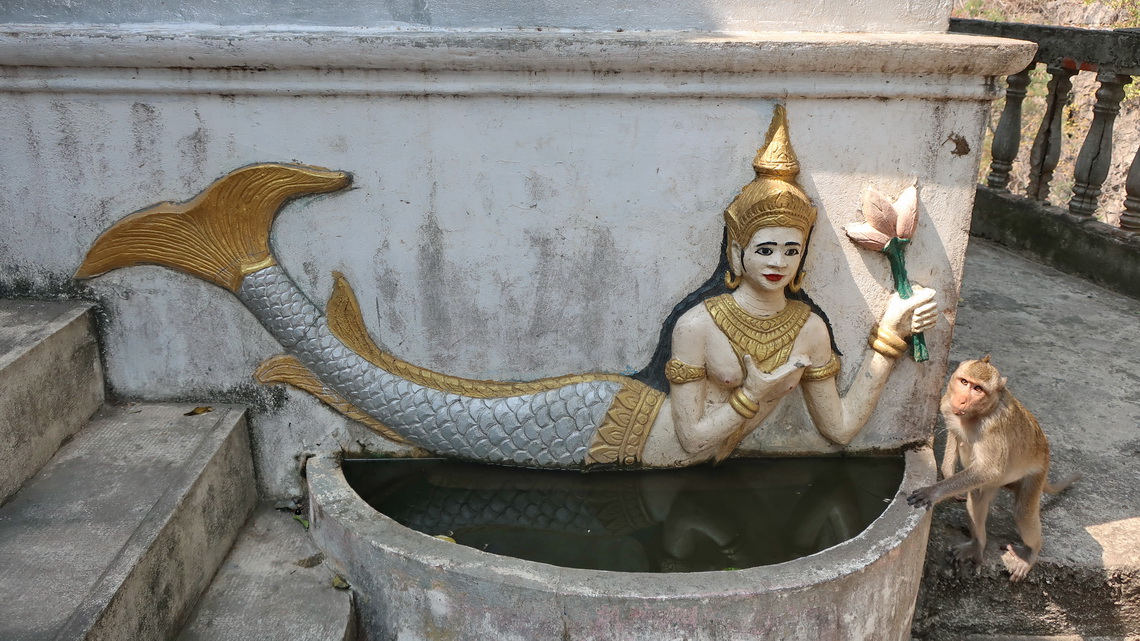 Thorani Fish Goddess with little Monkey on Phnom Sampov