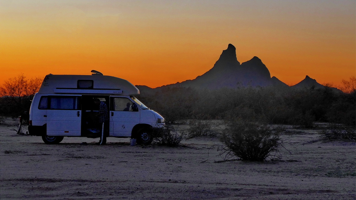 Picacho Peak with our motor-home on Park Link Dr Boondock