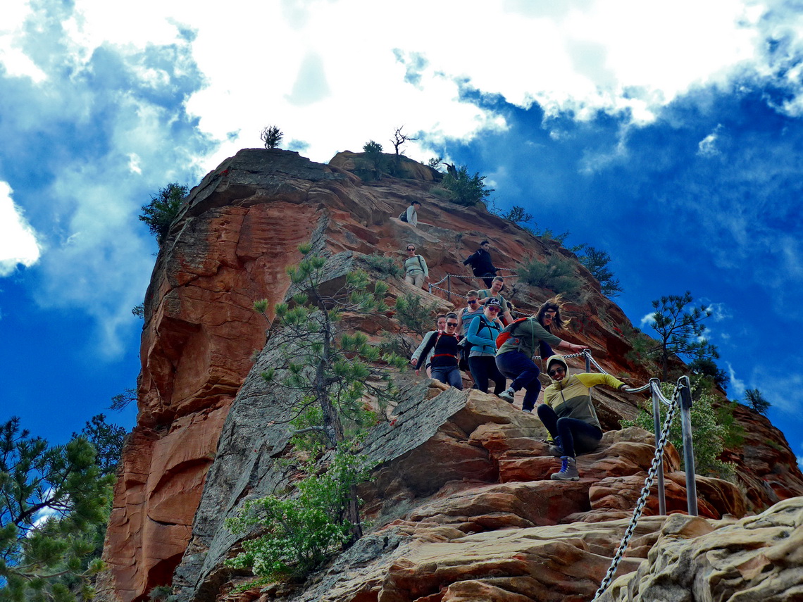 Chains on steep sections of the airy ridge of Angels Landing