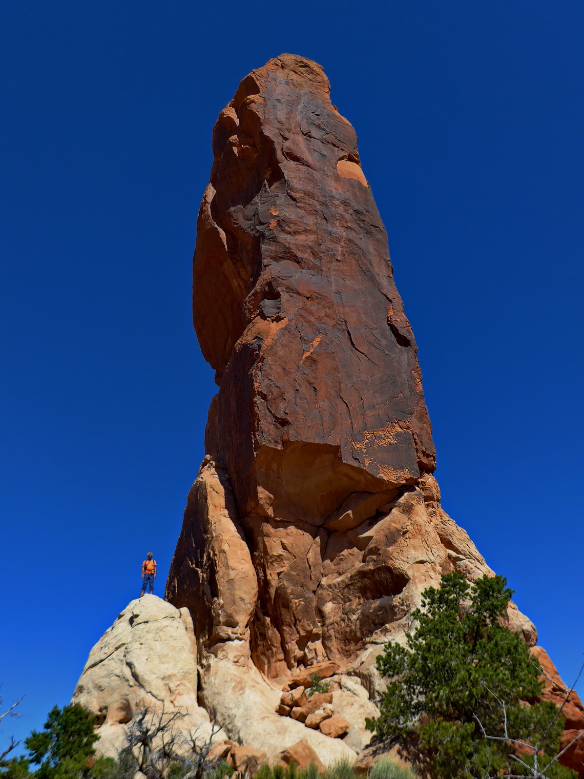 Alfred with 40 meters high sandstone spire Dark Angel on the northern end of Primitive Trail