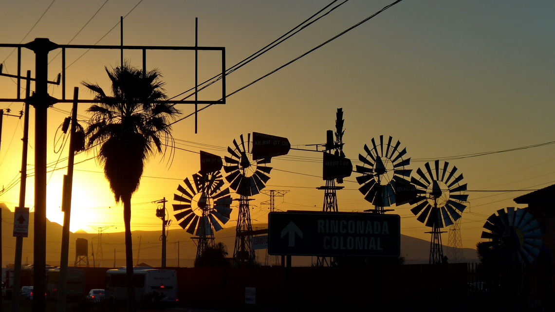 Wind wheels on the street to Monterrey's airport