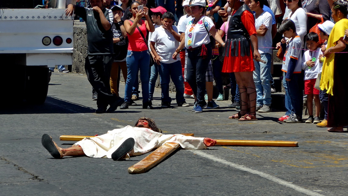 Exhausted Jesus - look at the terrified faces of the kids!