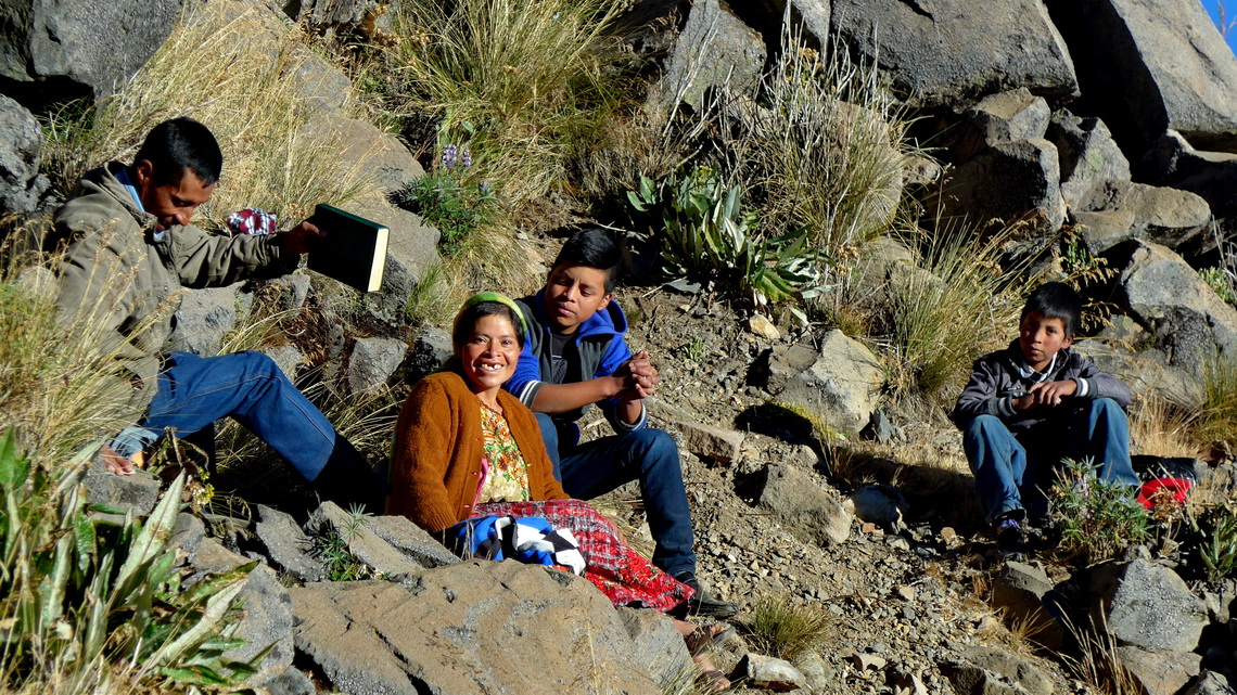 Indigenous people on the way to the summit of Volcan Tajumulco