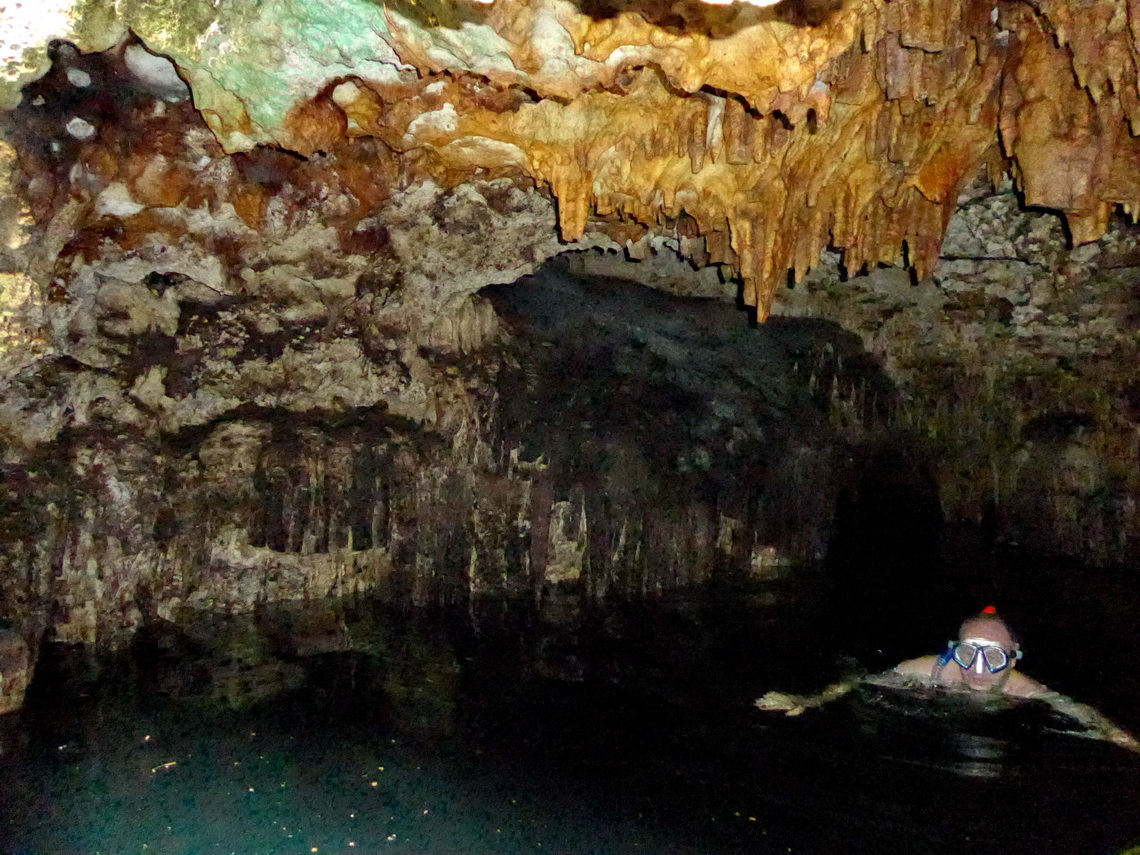 Tommy snorkeling in the Cenote Siete Bocas