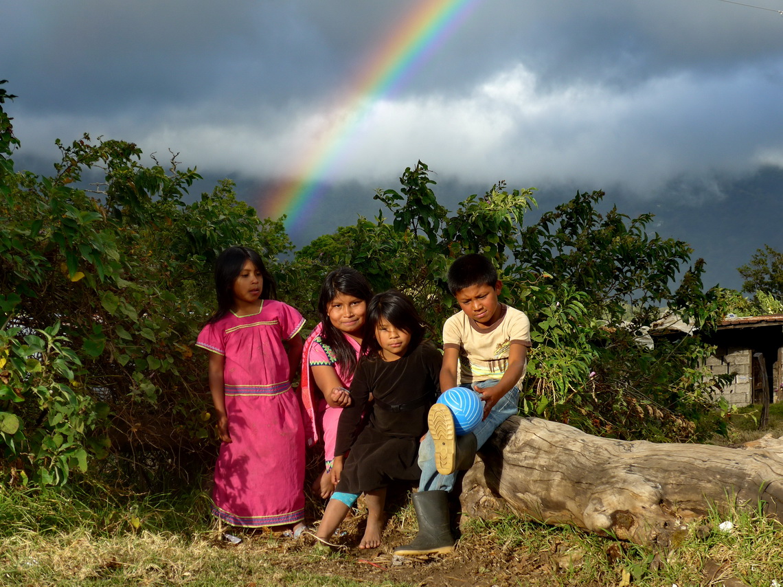 Kids of the indigenous Ngöbe-Buglé people on foot of 3478 meters high Volcan Barú