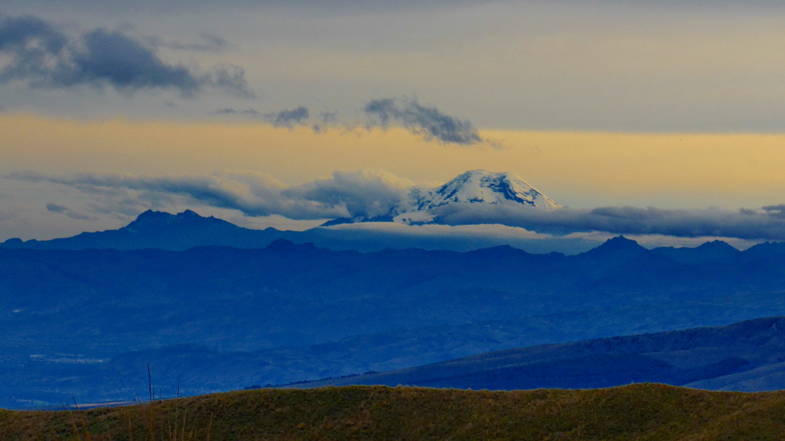 6310 meters high Chimborazo at sunset seen from our base camp. We had climbed Chimborazo in January 2004.