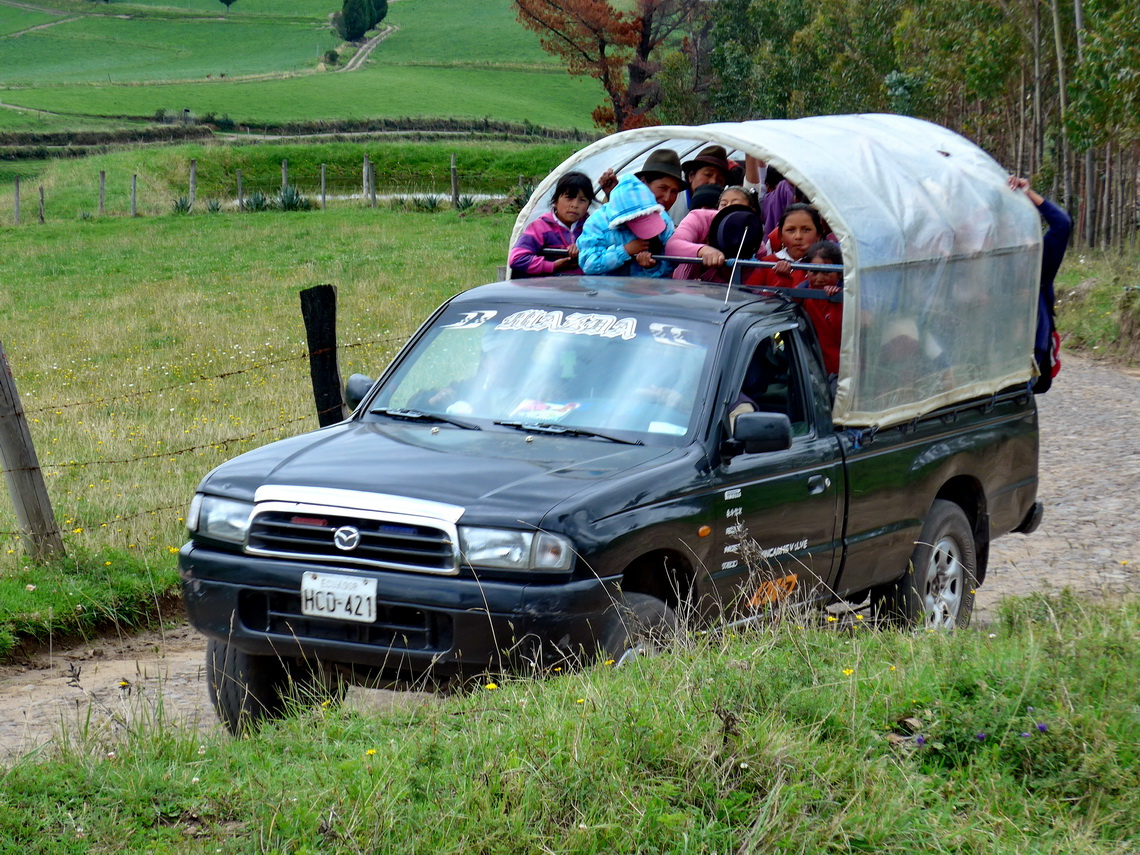 School bus on the road to the mountain hut