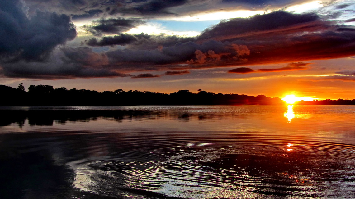 Sunset on the lake on Rio Javari