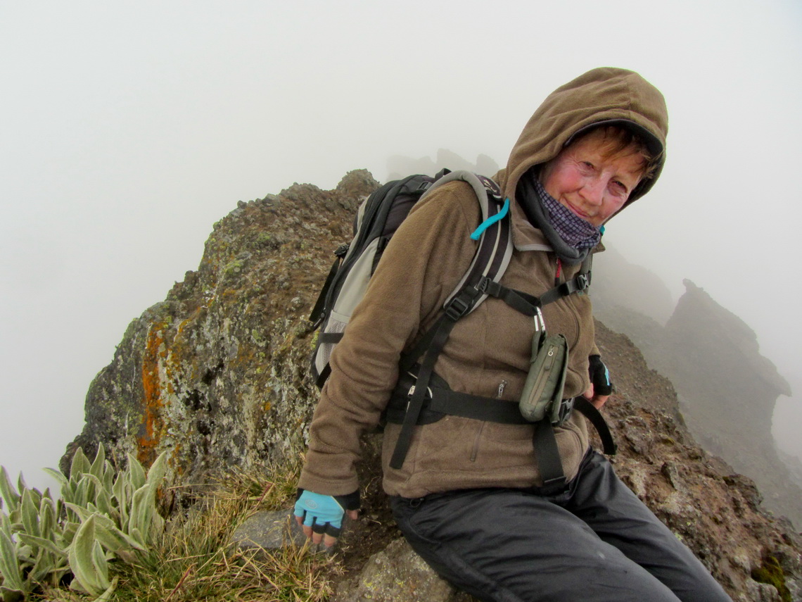 Marion on top of the central peak of Volcan Rumiñahui