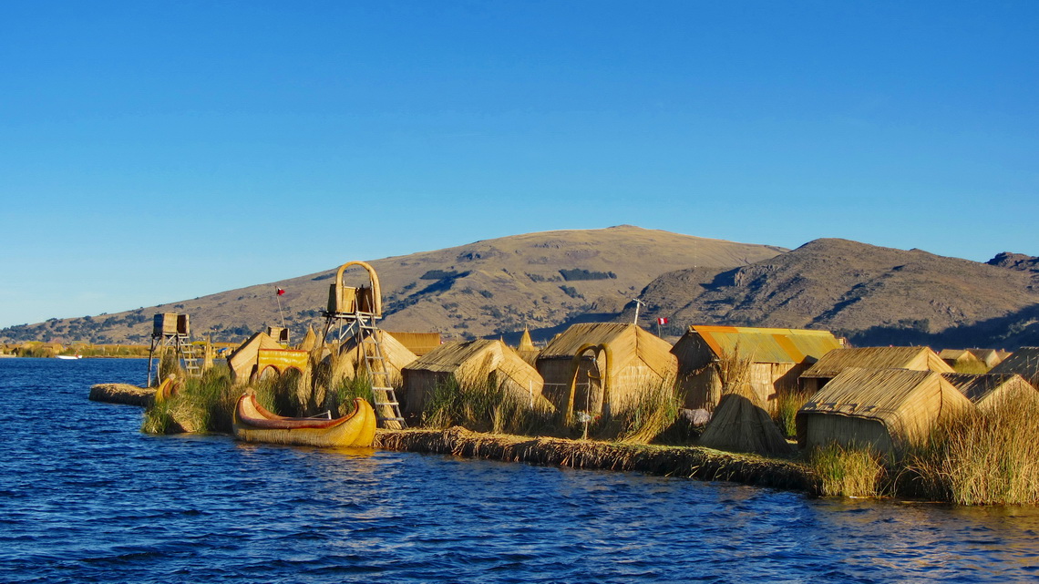 Village of the Uro people on a floating island