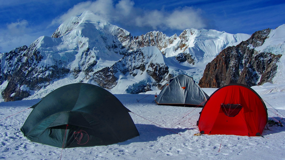 Our high camp on Ancohuma with Illampu in the background