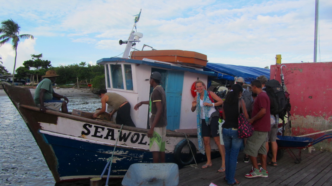 Vera with the ferry boat to Morro de Sao Paulo