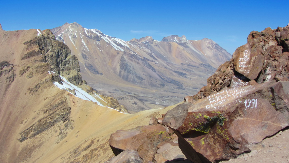 View from the northern summit to the other peaks of Nevado Pichu Pichu