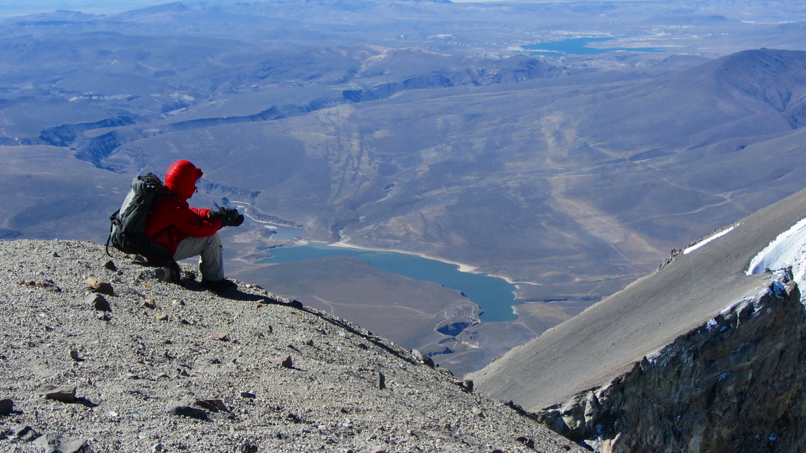 Exhausted on the summit of Volcan El Misti, 5822 meters high