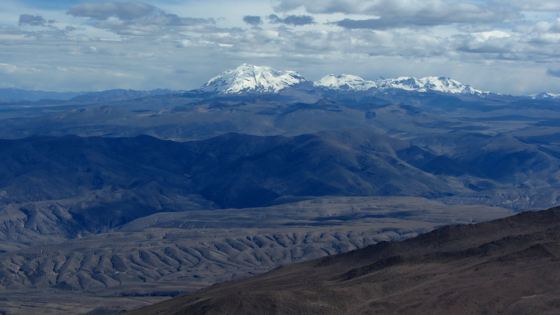 Nevados Ampato, Sabancaya and Hualca Hualca seen in the first morning light