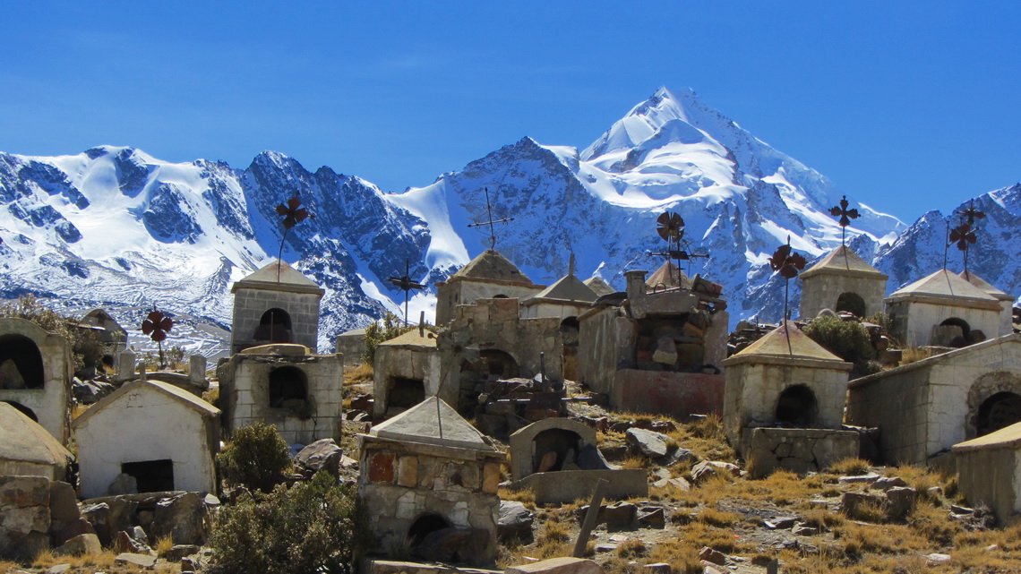 Graveyard of Milluni with Huayna Potosi