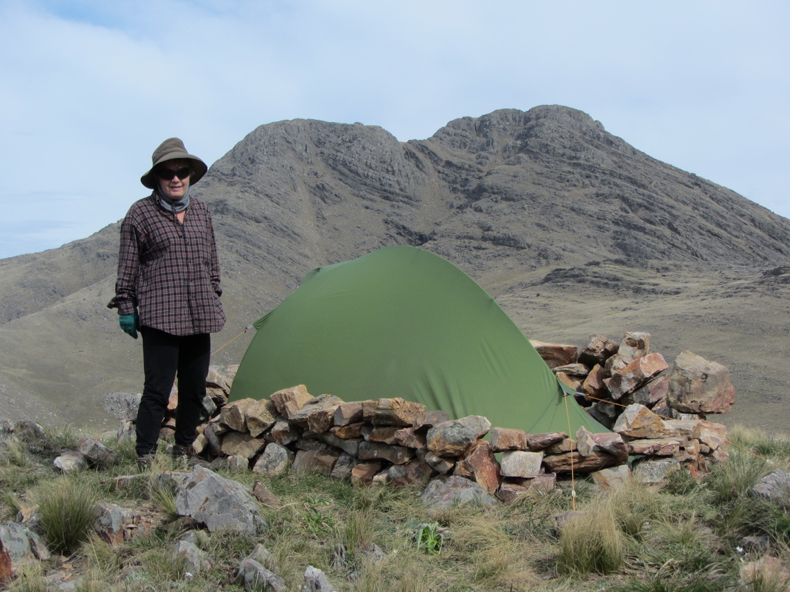 Our still green tent with Cerro Tres Picos 