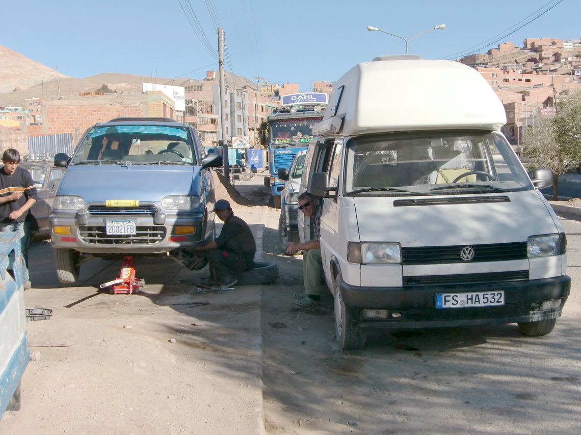 Our car workshop with our sleeping place
