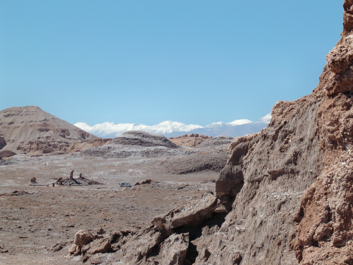 In the valley Valle de la Luna with snowy Andes in the background