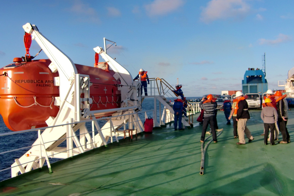 One of our two lifeboats with exercising people