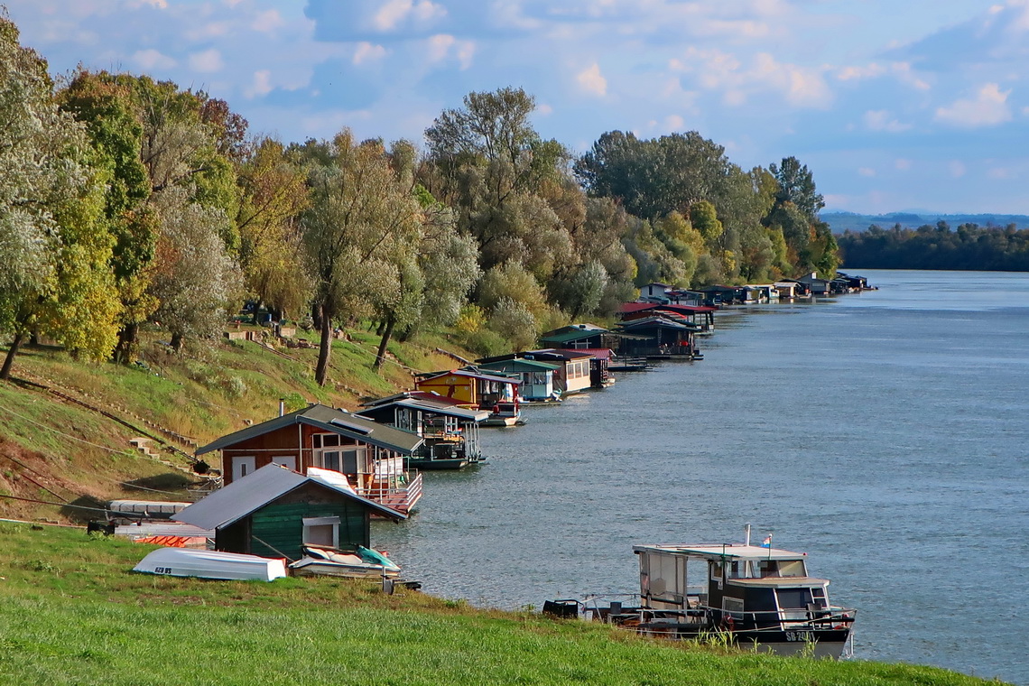 Houseboats on the river Sava in Slovanski Brod