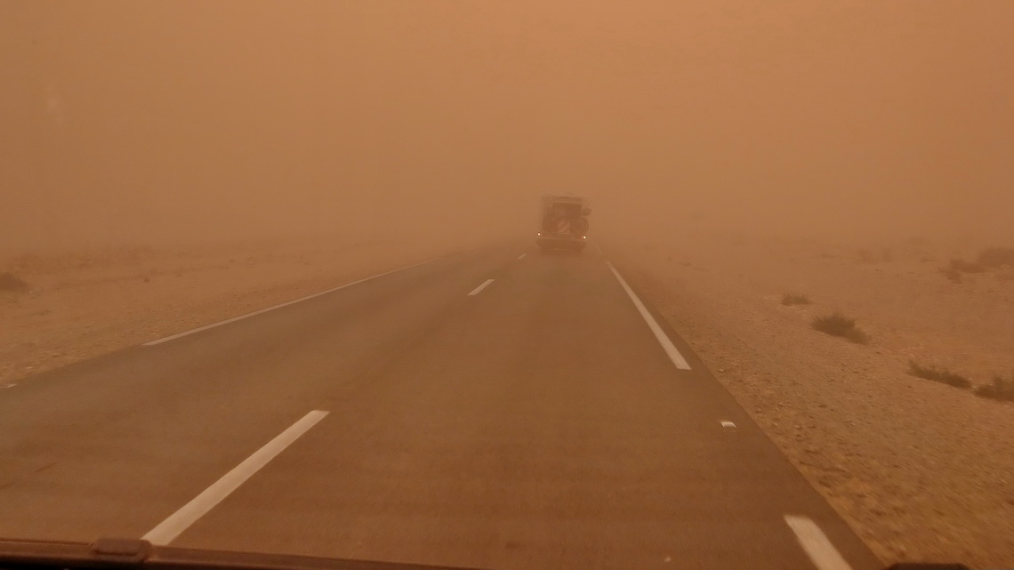 Marion's sister Jutta took a photo of our camper in the sandstorm